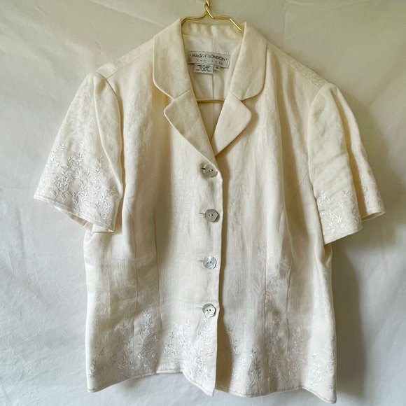 Vintage Cream Brocade Rayon Summer Suit Size 12P - Picture 1 of 14